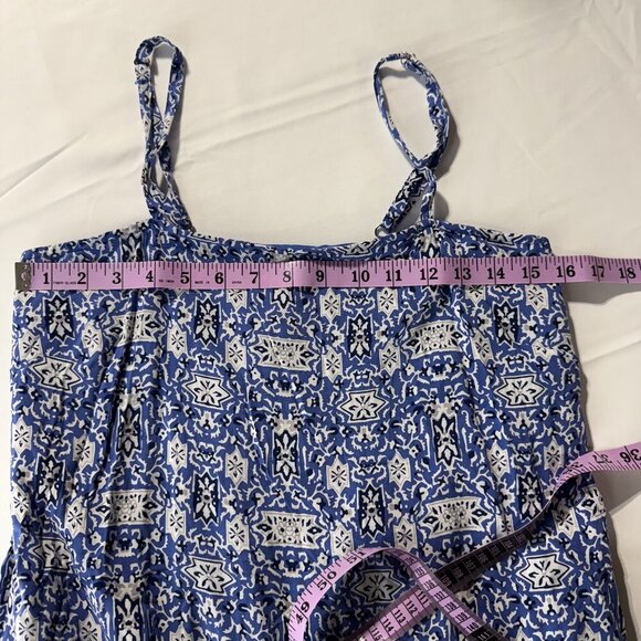 Chelsea & Theodore Square Neck Tiered Maxi Dress Size Medium Blue White Beachy - Picture 9 of 9